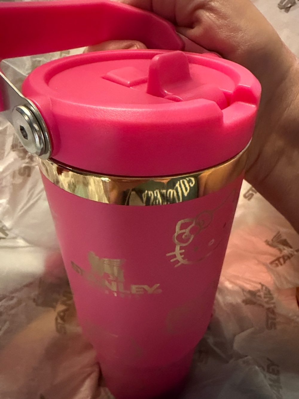 New!  Stanley Pink Tumbler with Gold Hello Kitty Accents - Picture 2 of 2
